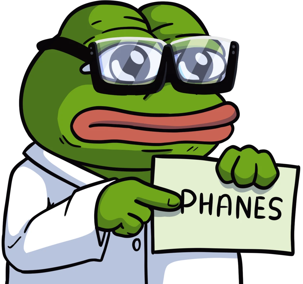 Phanes mascot holding a sign